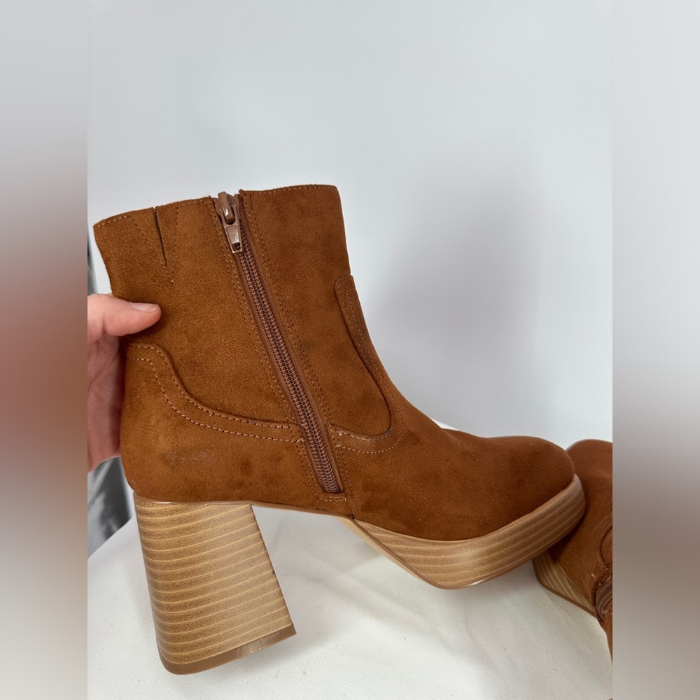 BP Nordstrom | Women’s 5.5 Keyla Brown Faux Suede Block Ankle Boots - Picture 5 of 9